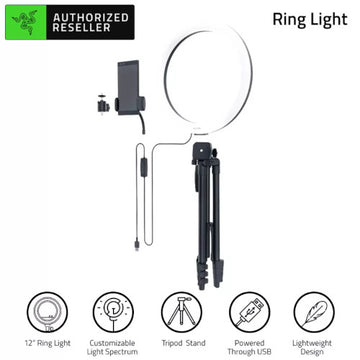 Razer Ring Light 12" Streaming and Selfie Light: Customizable Light Spectrum - Adjustable Brightness - Includes Tripod, Phone and Webcam Mount - Designed for Streaming and Twitch - Compatible w/ Kiyo RZ19-03660100-R3M1